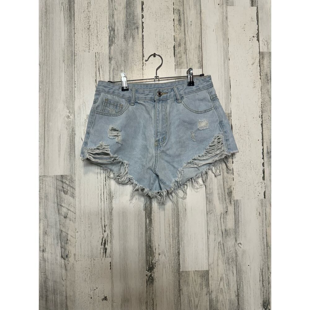 Women’s Distressed Denim Shorts Size Small Light Wash High Rise Frayed Hem